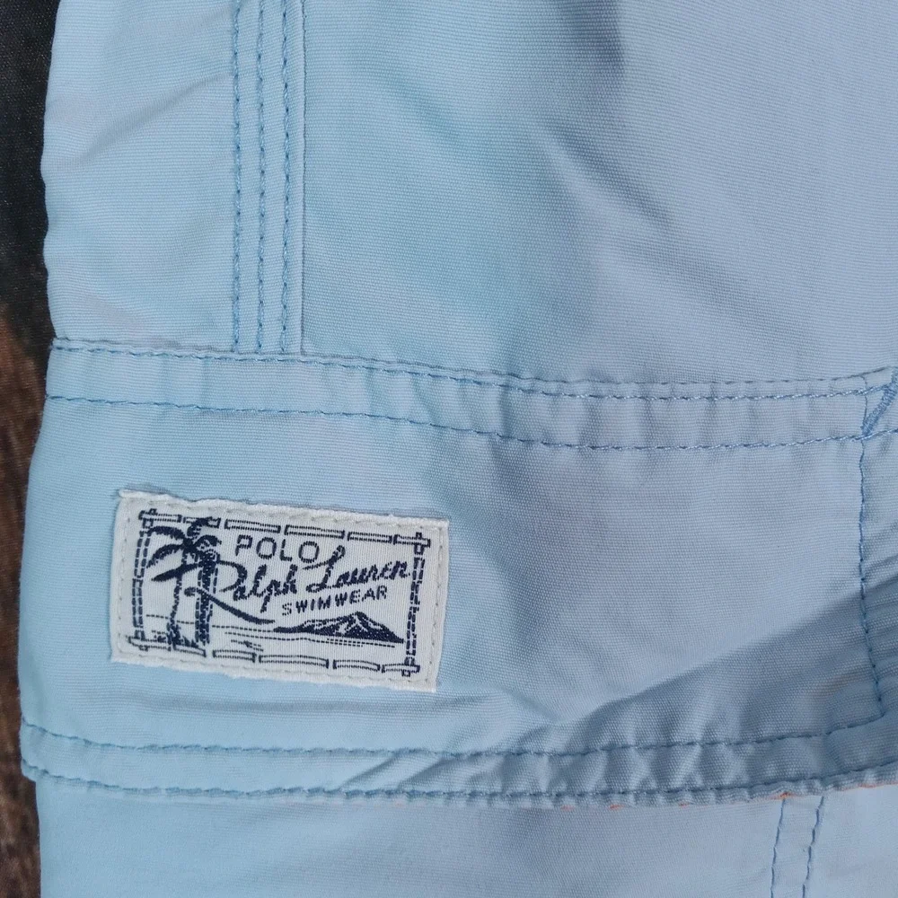 Polo Ralph Lauren Mens Swim Trunks Light Blue Cargo Pocket Board Shorts Large